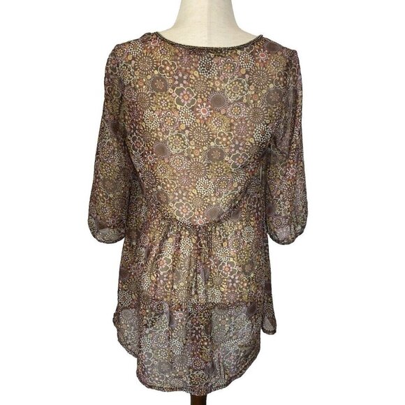 American Rag Cie Womens Top Sheer Floral Blouse Boho Fairy Coquette Cottage Sz M - Picture 2 of 13